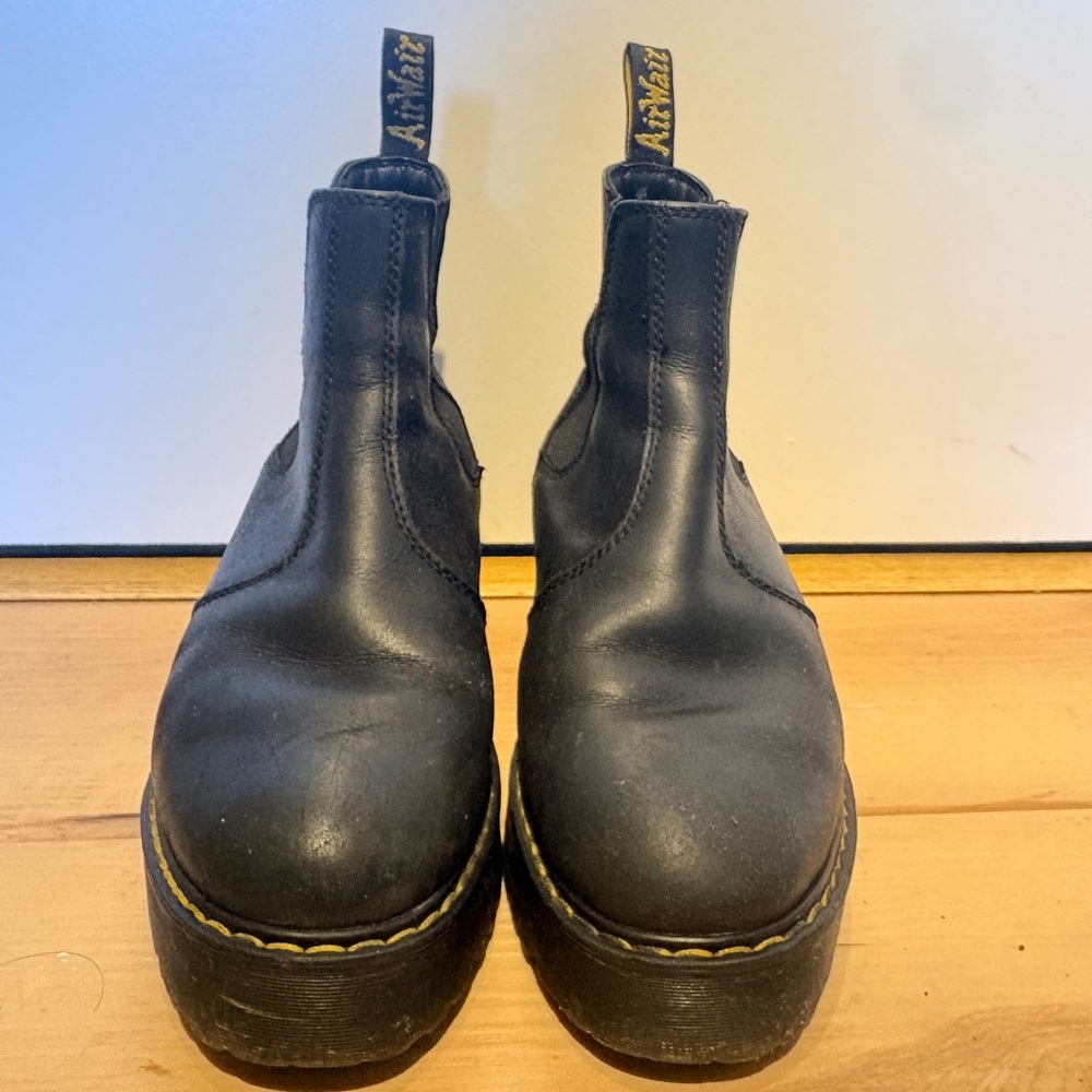 Dr. Martens Black Leather Chelsea Boots with Yellow Stitching